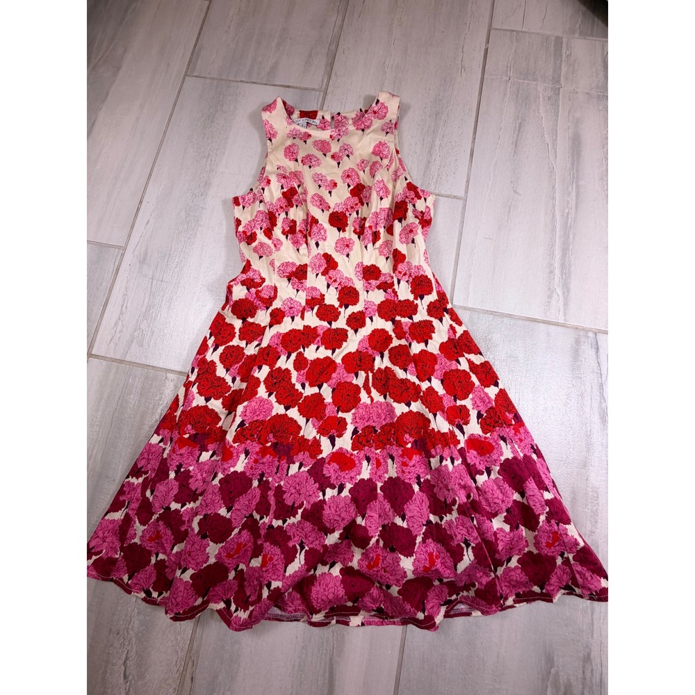 Maggy London Red Pink Floral Carnation Fit Flare Dress Sleeveless Size 4
